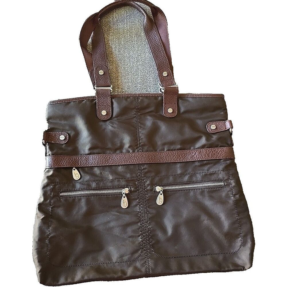 Baggallini Elena Travel Tote Bag Luggage Brown Nylon Leather Trim Carry On Gym